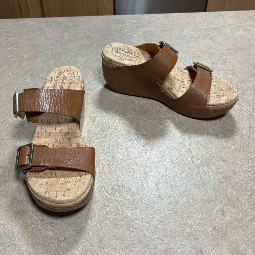 Kork-Ease Grace Brown Terra Leather Platform Wedge Sandals Size 8M Buckle Straps - Picture 2 of 11